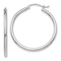 10K White Gold Polished 2mm Tube Hoop Earrings, 25 x 2 mm, 1.66 g