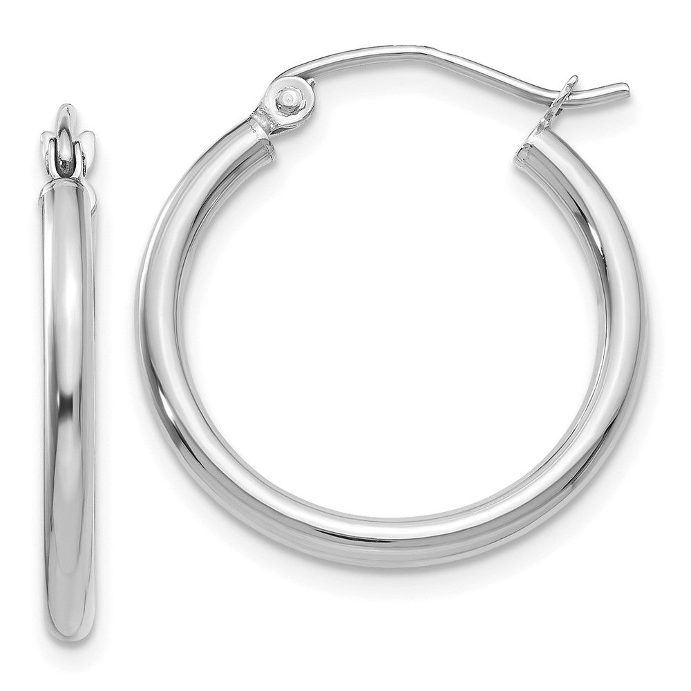 10K White Gold Polished 2mm Tube Hoop Earrings, 20 x 2 mm