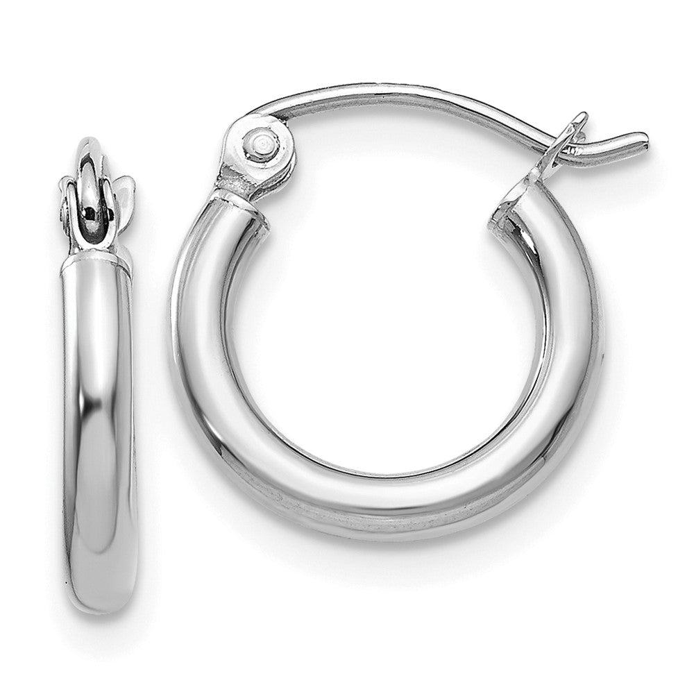 10K White Gold Polished 2mm Tube Hoop Earrings, 13 x 2 mm, 0.74 g