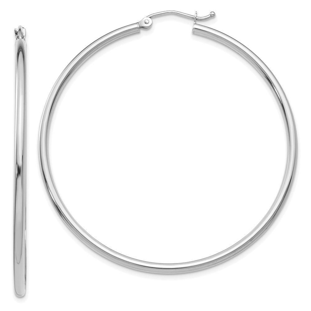 10K White Gold Polished 2mm Tube Hoop Earrings, 50 x 2 mm