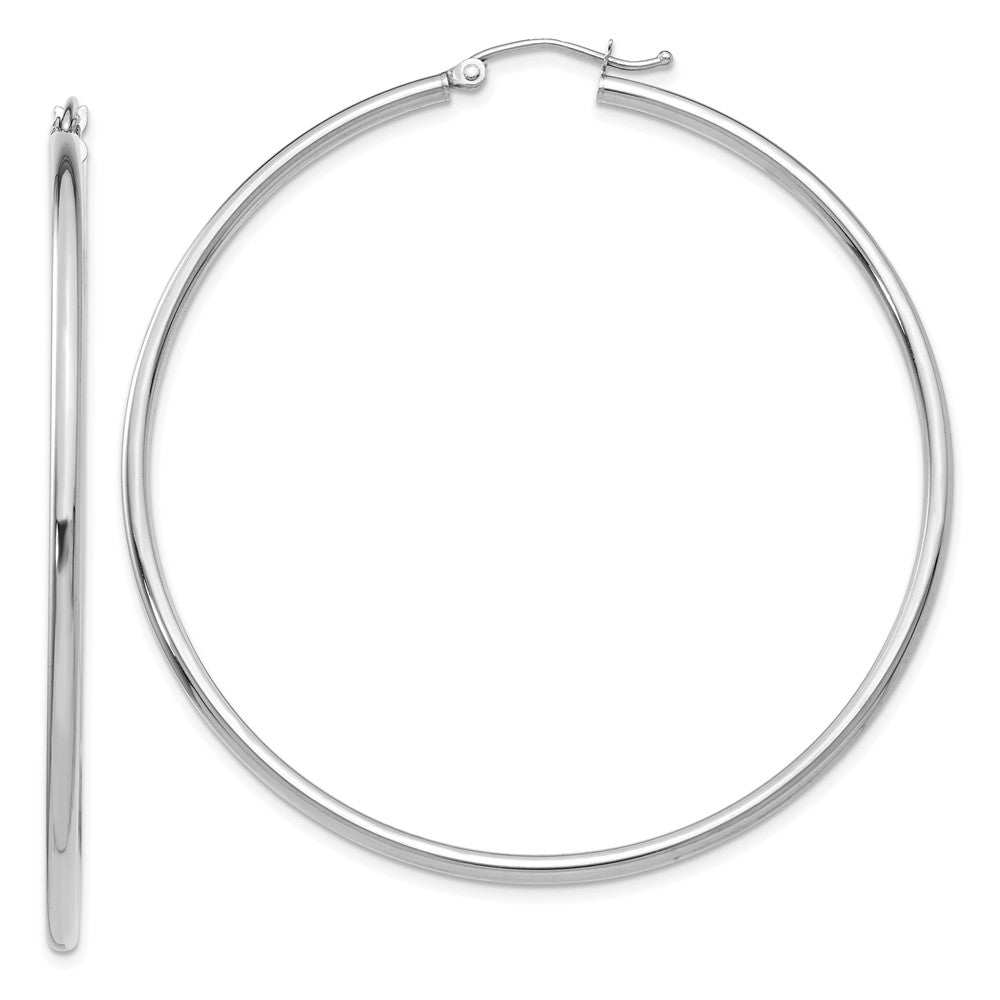 10K White Gold Polished 2mm Tube Hoop Earrings, 55 x 2 mm