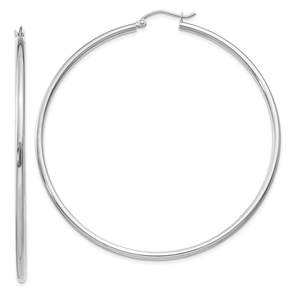 10K White Gold Polished 2mm Tube Hoop Earrings, 60 x 2 mm