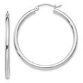 10K White Gold Polished 2.5mm Tube Hoop Earrings, 35 x 2.5 mm, 2.53 g