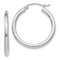 10K White Gold Polished 2.5mm Tube Hoop Earrings, 25 x 2.5 mm