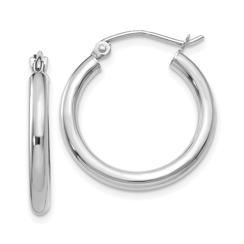 10K White Gold Polished 2.5mm Tube Hoop Earrings, 20 x 2.5 mm
