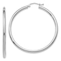 10K White Gold Polished 2.5mm Tube Hoop Earrings, 45 x 2.5 mm
