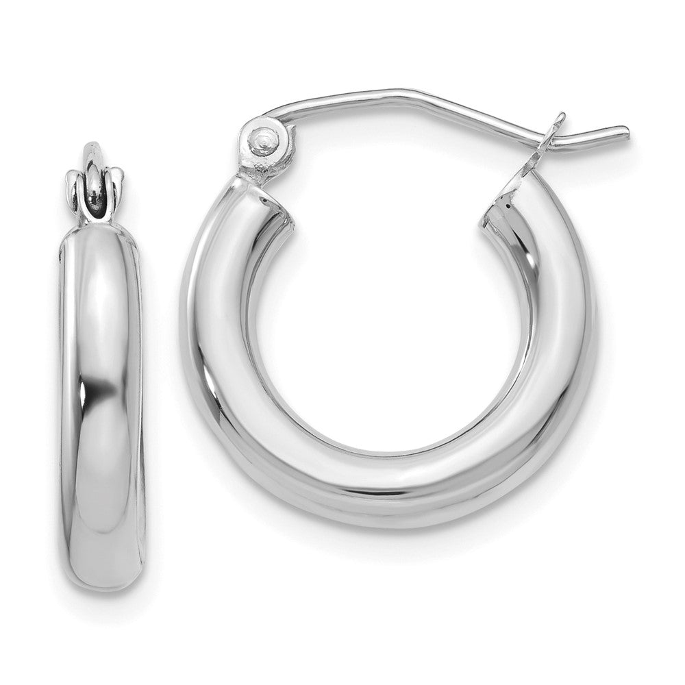 10K White Gold Polished 3mm Tube Hoop Earrings, 17 x 3 mm