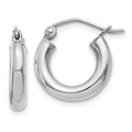 10K White Gold Polished 3mm Tube Hoop Earrings, 15 x 3 mm, 0.97 g