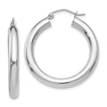 10K White Gold Polished 4mm Tube Hoop Earrings, 30 x 4 mm
