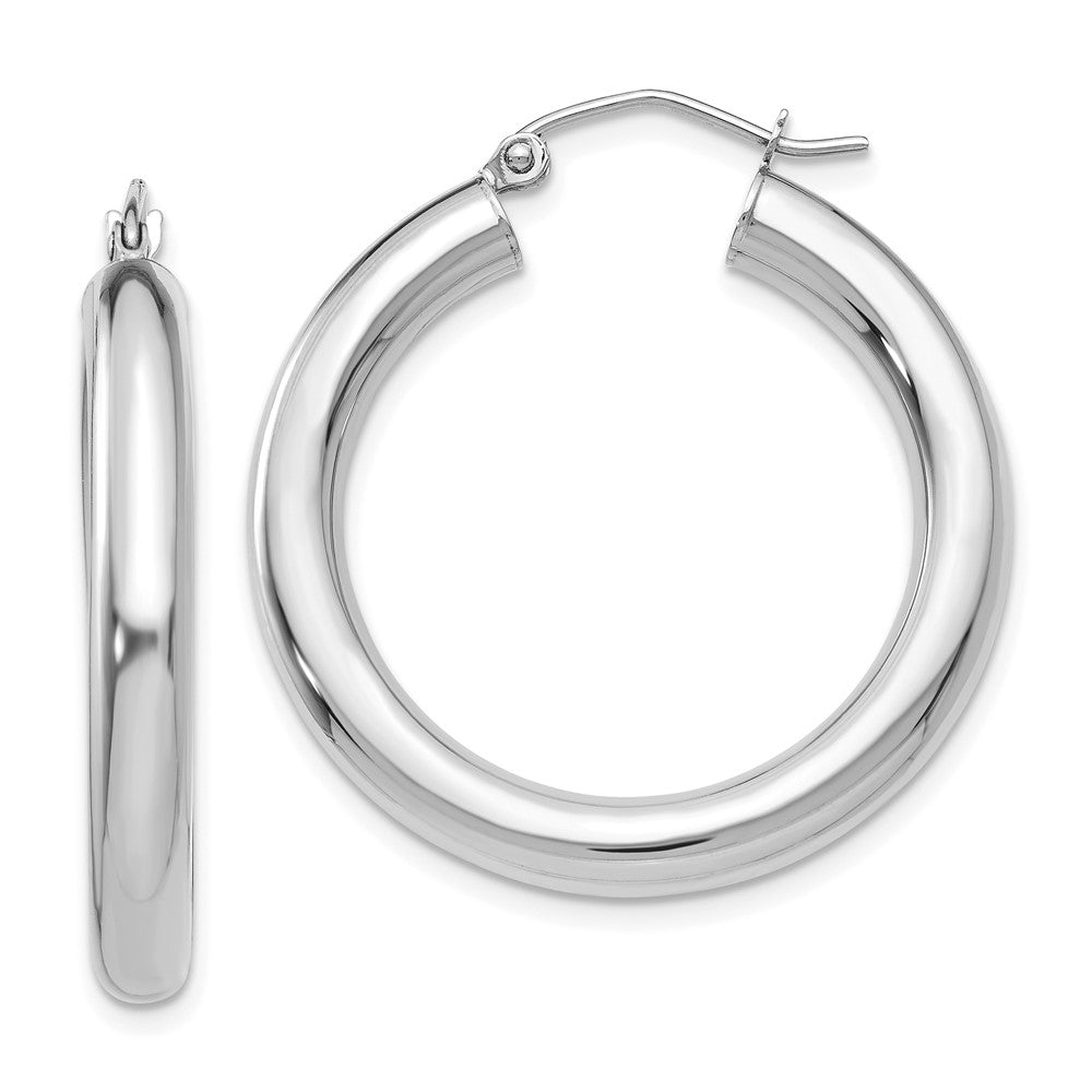 10K White Gold Polished 4mm Tube Hoop Earrings, 30 x 4 mm