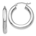 10K White Gold Polished 4mm Tube Hoop Earrings, 25 x 4 mm