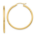 10K Polished 2mm Tube Hoop Earrings, 35 x 2 mm, 1.91 g
