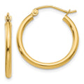 10K Polished 2mm Tube Hoop Earrings, 20 x 2 mm