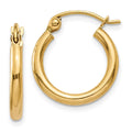 10K Polished 2mm Tube Hoop Earrings, 15 x 2 mm