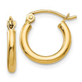 10K Polished 2mm Tube Hoop Earrings, 13 x 2 mm, 0.73 g