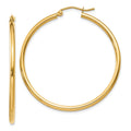 10K Polished 2mm Tube Hoop Earrings, 35 x 2 mm, 2.25 g