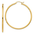 10K Polished 2mm Tube Hoop Earrings, 45 x 2 mm