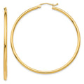 10K Polished 2mm Tube Hoop Earrings, 50 x 2 mm, 2.75 g
