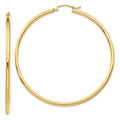 10K Polished 2mm Tube Hoop Earrings, 50 x 2 mm, 3.21 g