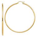10K Polished 2mm Tube Hoop Earrings, 55 x 2 mm