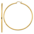 10K Polished 2mm Tube Hoop Earrings, 60 x 2 mm