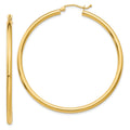 10K Polished 2.5mm Tube Hoop Earrings, 50 x 2.5 mm