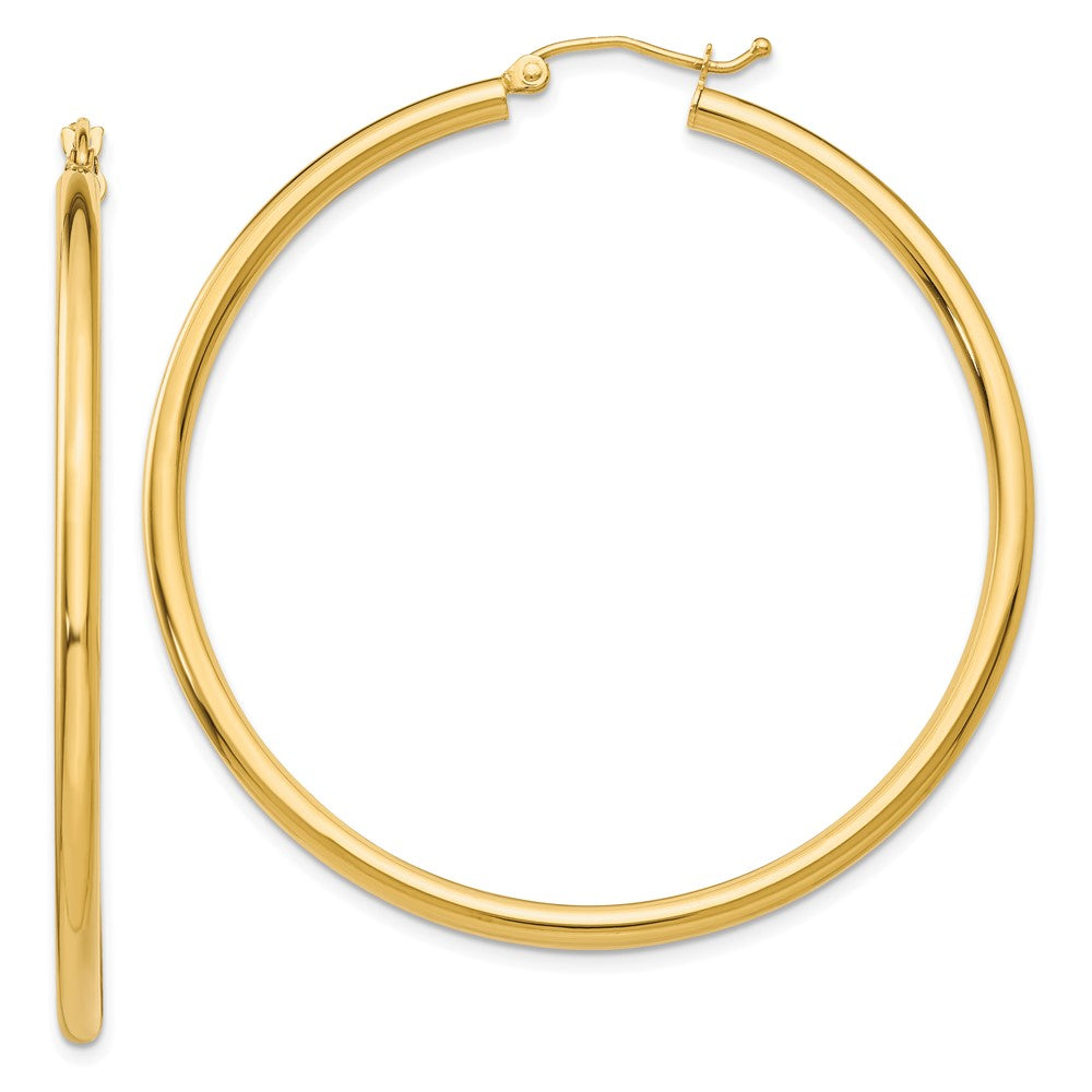 10K Polished 2.5mm Tube Hoop Earrings, 50 x 2.5 mm