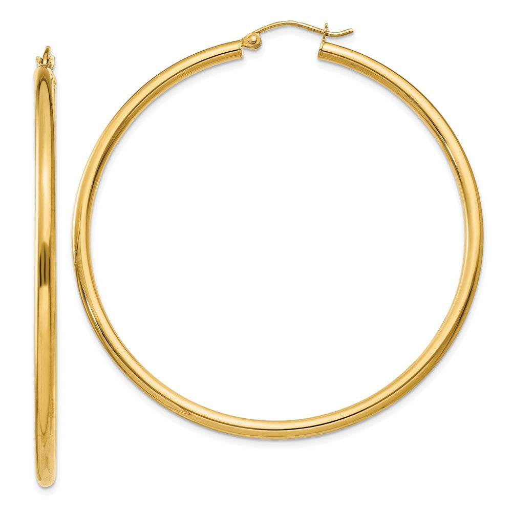 10K Polished 2.5mm Tube Hoop Earrings, 55 x 2.5 mm