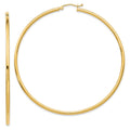 10K Polished 2.5mm Tube Hoop Earrings, 65 x 2.5 mm