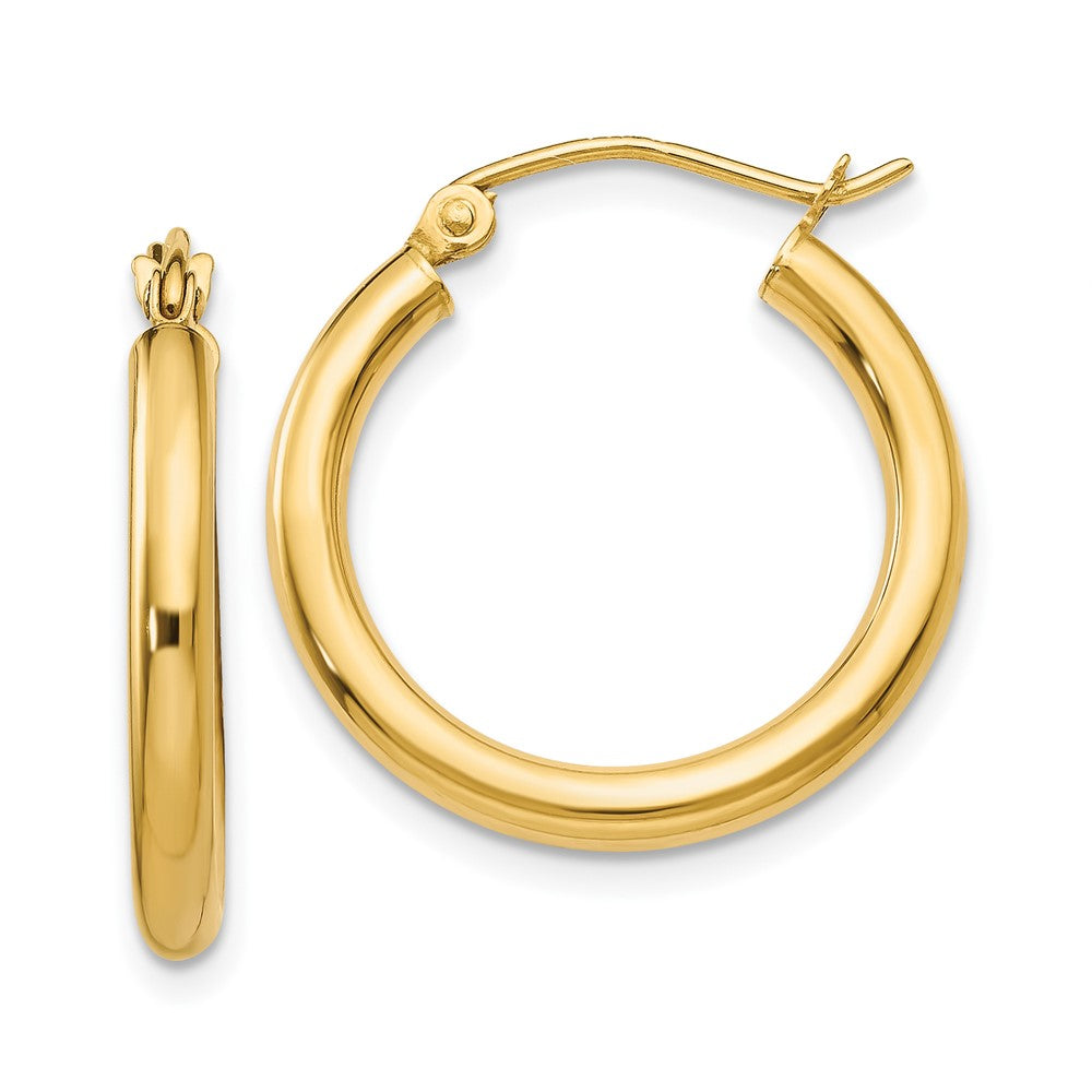 10K Polished 2.5mm Tube Hoop Earrings, 20 x 2.5 mm