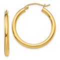 10K Polished 2.5mm Tube Hoop Earrings, 25 x 2.5 mm