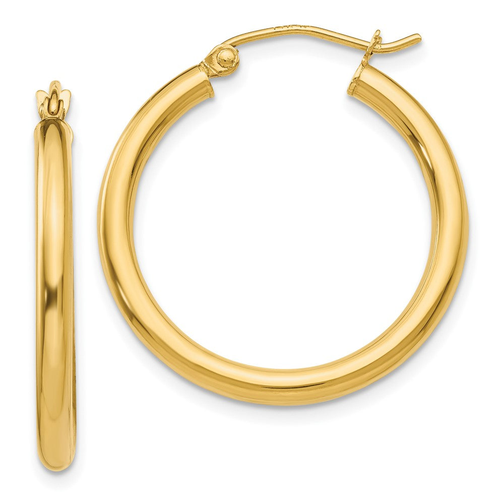 10K Polished 2.5mm Tube Hoop Earrings, 25 x 2.5 mm