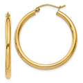 10K Polished 2.5mm Tube Hoop Earrings, 30 x 2.5 mm
