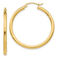 10K Polished 2.5mm Tube Hoop Earrings, 35 x 2.5 mm