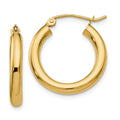 10K Polished 3mm Tube Hoop Earrings, 20 x 3 mm