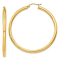 10K Polished 3mm Tube Hoop Earrings, 50 x 3 mm