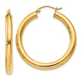 10K Polished 4mm Tube Hoop Earrings, 35 x 4 mm