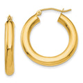 10K Polished 4mm Tube Hoop Earrings, 25 x 4 mm