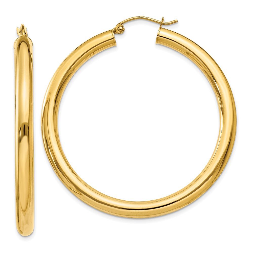 10K Polished 4mm Tube Hoop Earrings, 45 x 4 mm