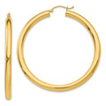 10K Polished 4mm Tube Hoop Earrings, 50 x 4 mm