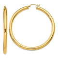10K Polished 4mm Tube Hoop Earrings, 55 x 4 mm