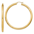 10K Polished 4mm Tube Hoop Earrings, 60 x 4 mm