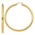 10K Polished 4mm Tube Hoop Earrings, 65 x 4 mm