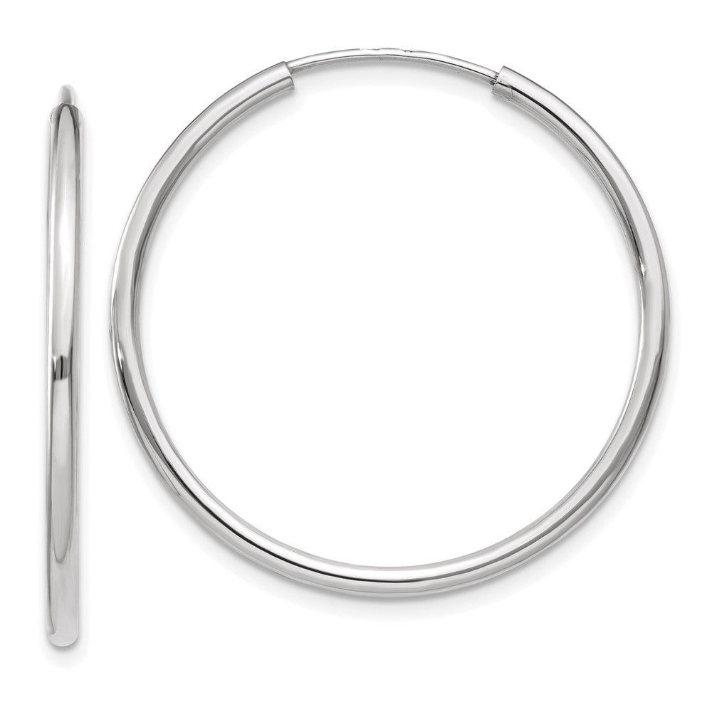 10K White Gold Endless Hoop Earrings, 30 x 1.25 mm