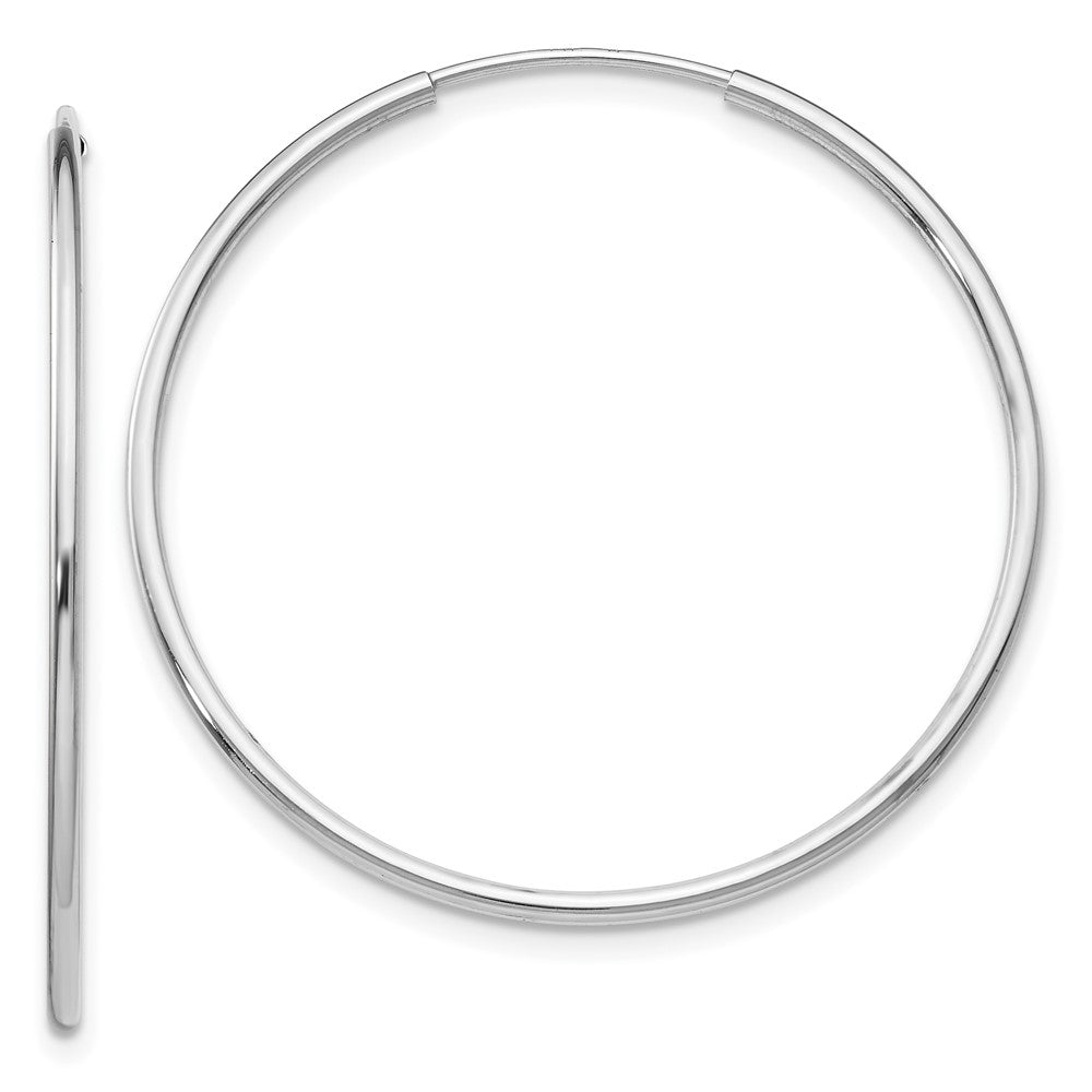 10K White Gold Endless Hoop Earrings, 35 x 1.25 mm