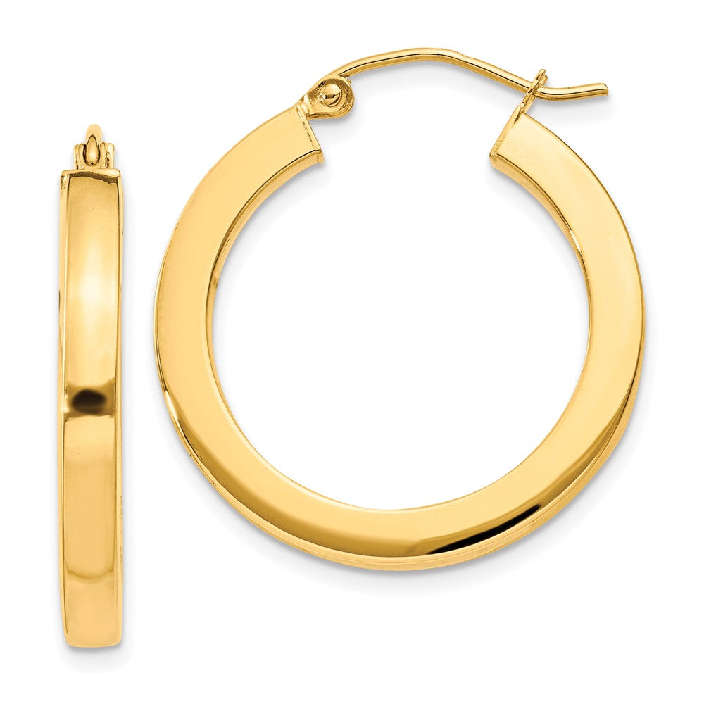 10k 3mm Polished Square Hoop Earrings, 26.25 x 3 mm