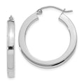 10k White Gold 3mm Polished Square Tube Hoop Earrings, 26.25 x 3 mm