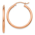 10K Rose Gold Polished 2mm Tube Hoop Earrings, 25 x 2 mm