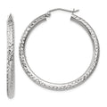 10k White Gold Diamond-cut 3mm Round Hoop Earrings, 35 x 3 mm