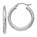 10k White Gold Diamond-cut 3mm Round Hoop Earrings, 25 x 3 mm